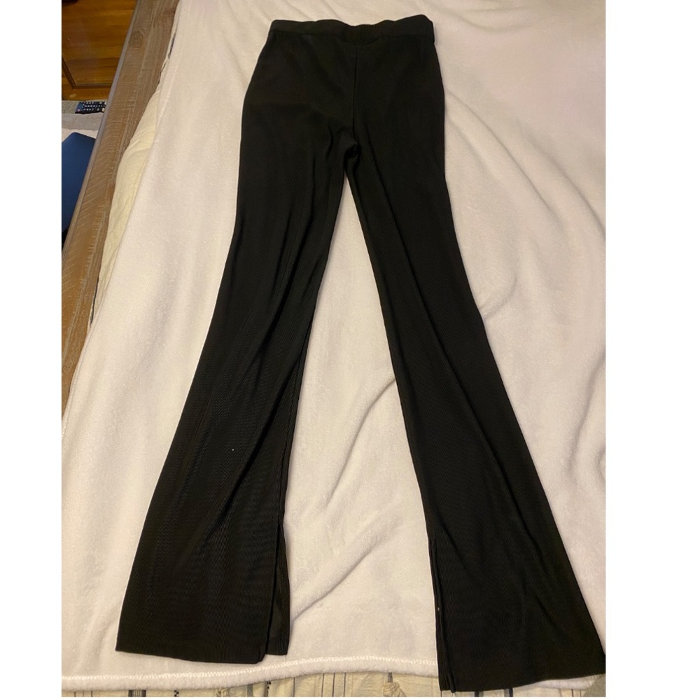 Black S Split Flared Stretch Pants - image 1